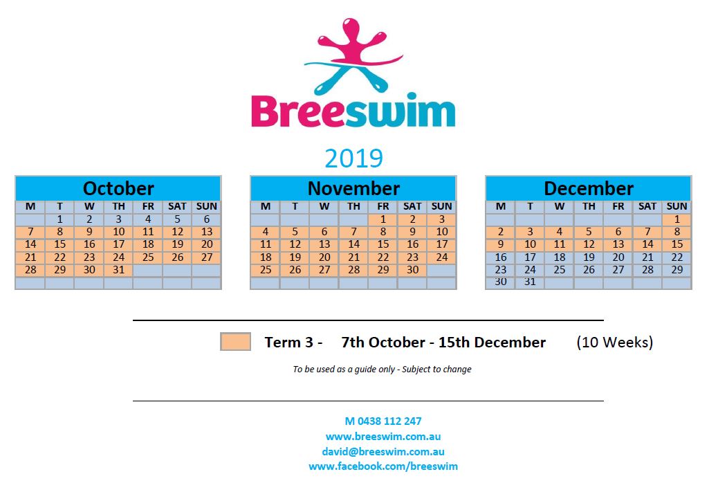 Calendar Term 4 Breeswim 2019