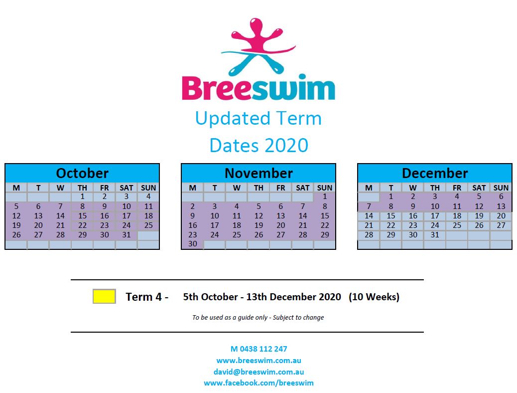 The Breeswim Term 4 Calendar for 2020