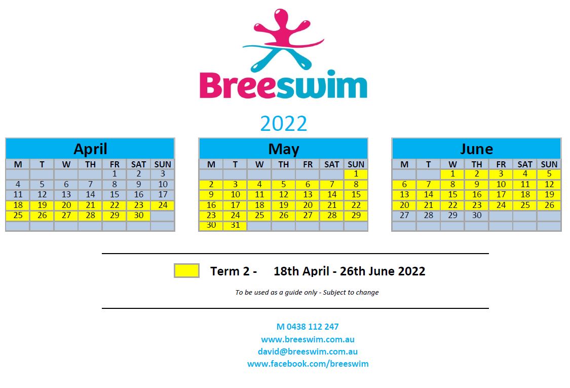 Calendar of Term 2, 2022 - Breeswim